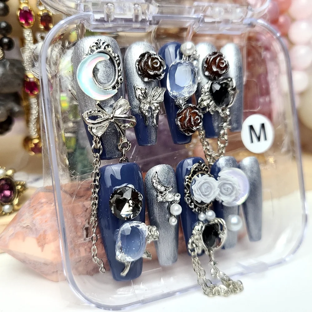 Denim+Silver Press-on Nail Set - Picture 2 of 8